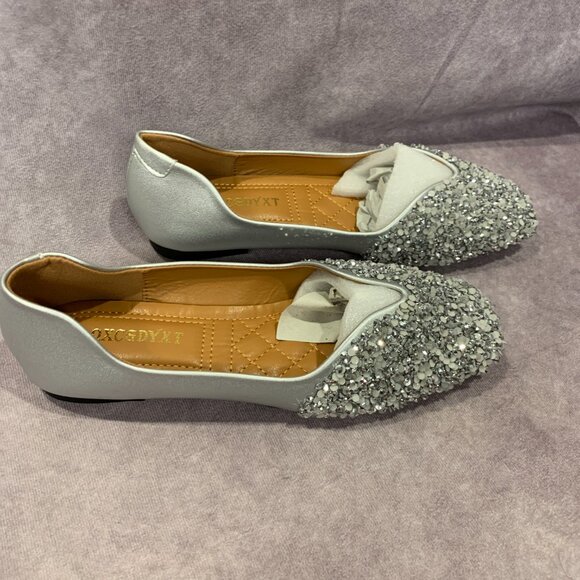 Rhinestone Square Toe Fashion Ballet Flats - Picture 2 of 7